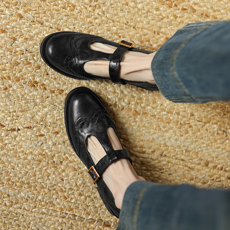 辰光拾锦手工女鞋丨T字带复古雕花真皮羊皮玛丽珍浅口3.5cm跟高