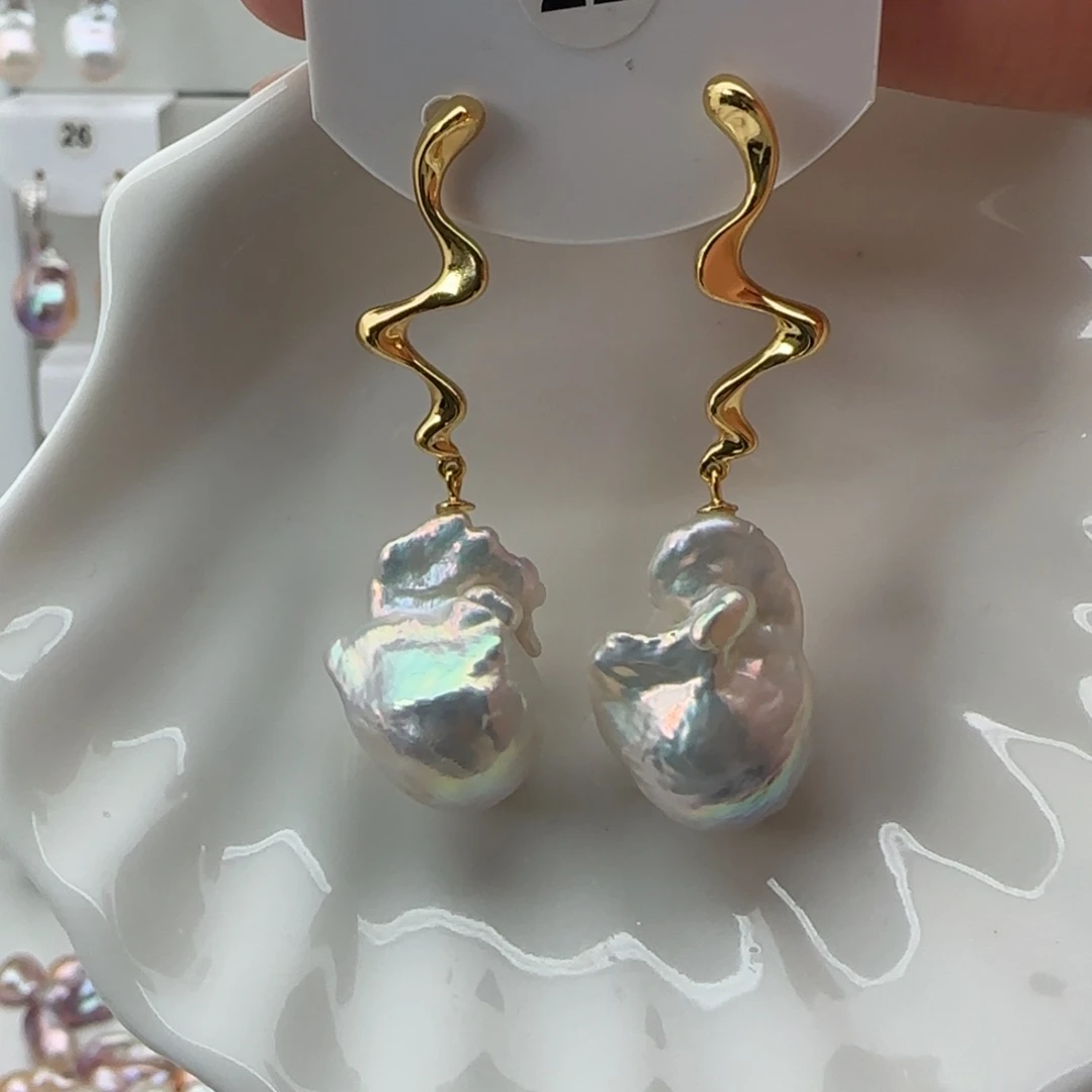 淡水珍珠耳饰银S925镶嵌哮*