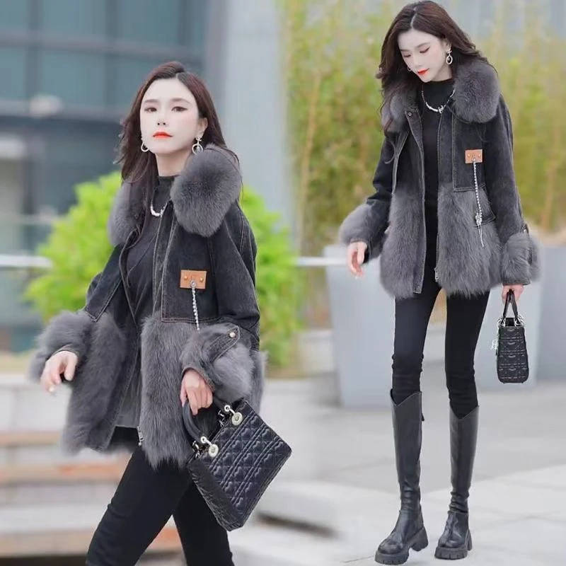 波司断码洋气牛仔皮草拼接羽绒服短外套女2025冬季新款爆款流行保