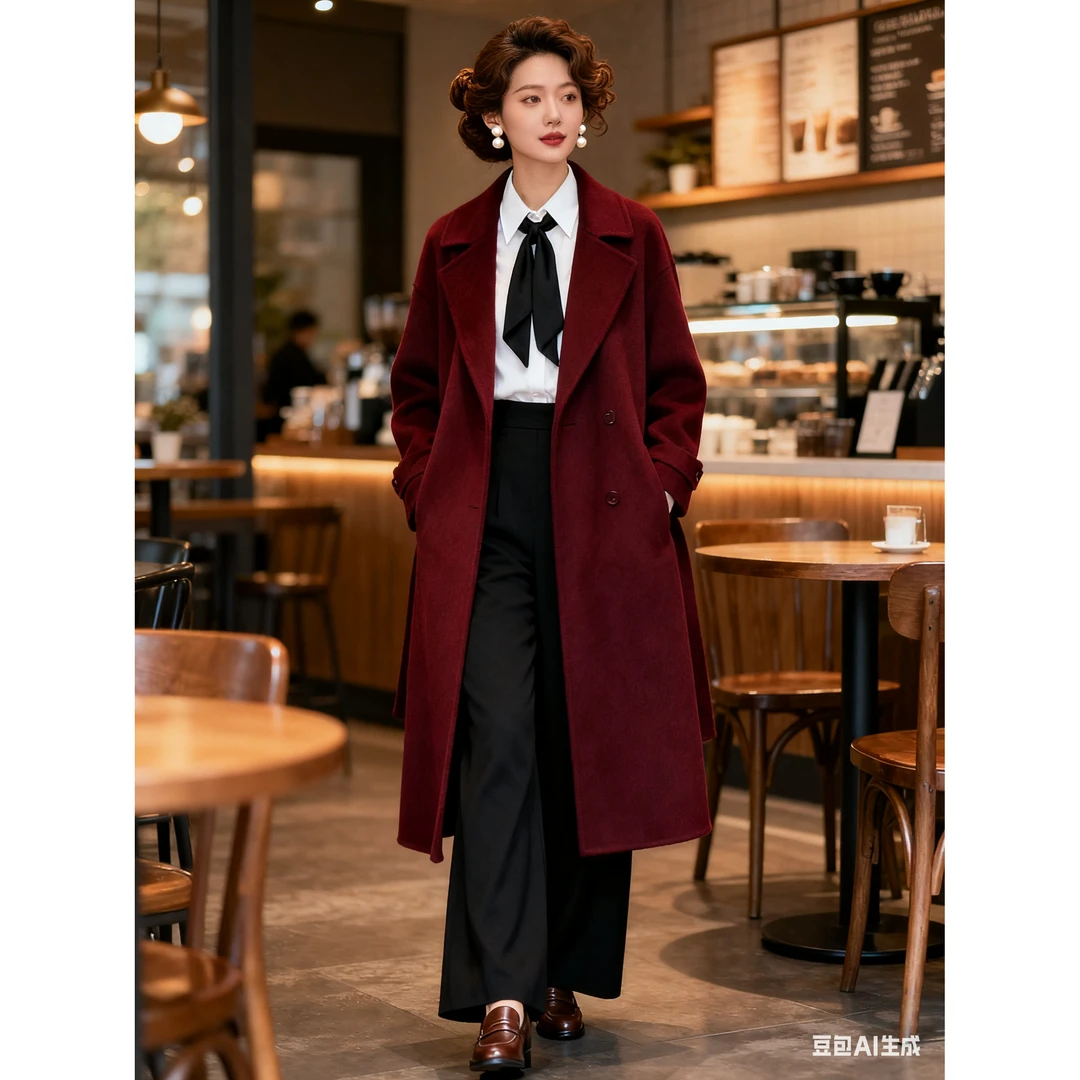 【C101-C200】双面尼秋冬女轻职风长款毛呢常规款加厚外套女装-C