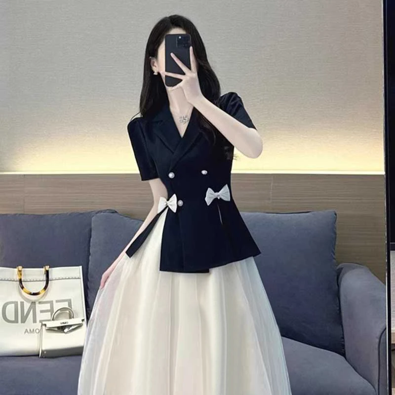 【两件套】【有里布】夏名媛洋气时尚盐系轻熟职业西装两件套裙D1010