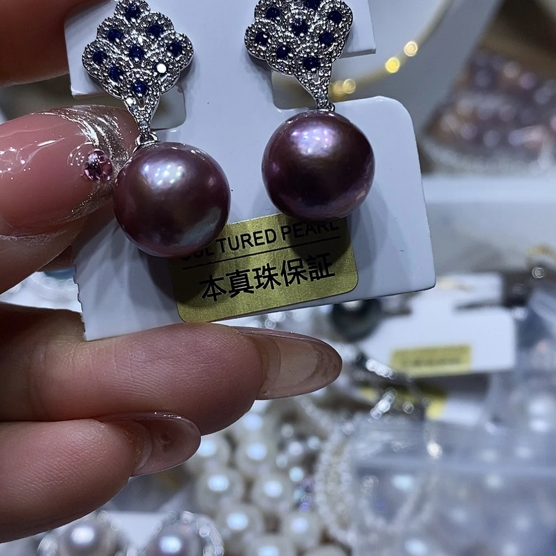 淡水珍珠耳钉银S925镶嵌