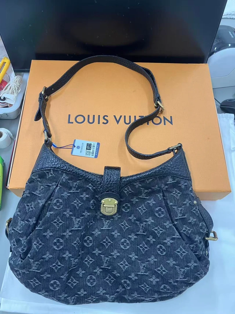 95新 LouisVuitton/路易威登 GGS2way元宝包黑色金扣丹宁93180001