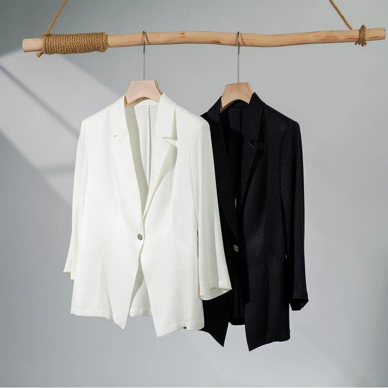 【云上】92%桑蚕丝西装外套提花桑波缎显瘦春夏超显瘦气质轻奢 1112