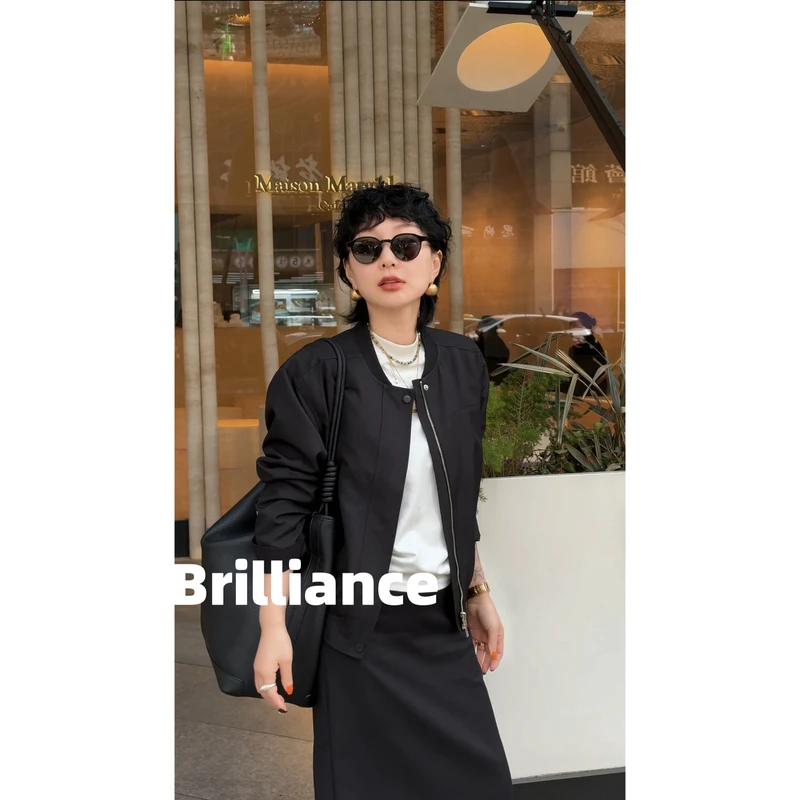 SL019 黑色百搭外套时尚通勤高质感纯色夹克