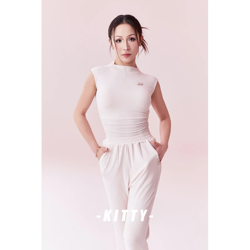 KITTY 高领无袖侧面抽褶背心 橡筋运动裤