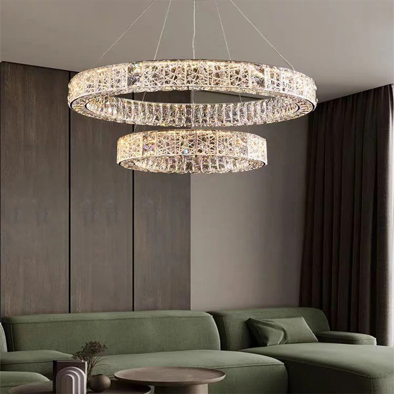 9轻奢水晶灯简约主卧灯别野餐厅灯创意水晶吸顶灯复式挑空客厅灯