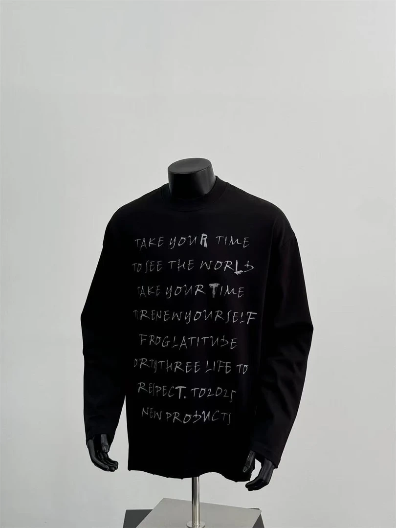 230g！重磅不透潮流简约高街 设计师印花秋冬长袖百搭宽松上衣透气