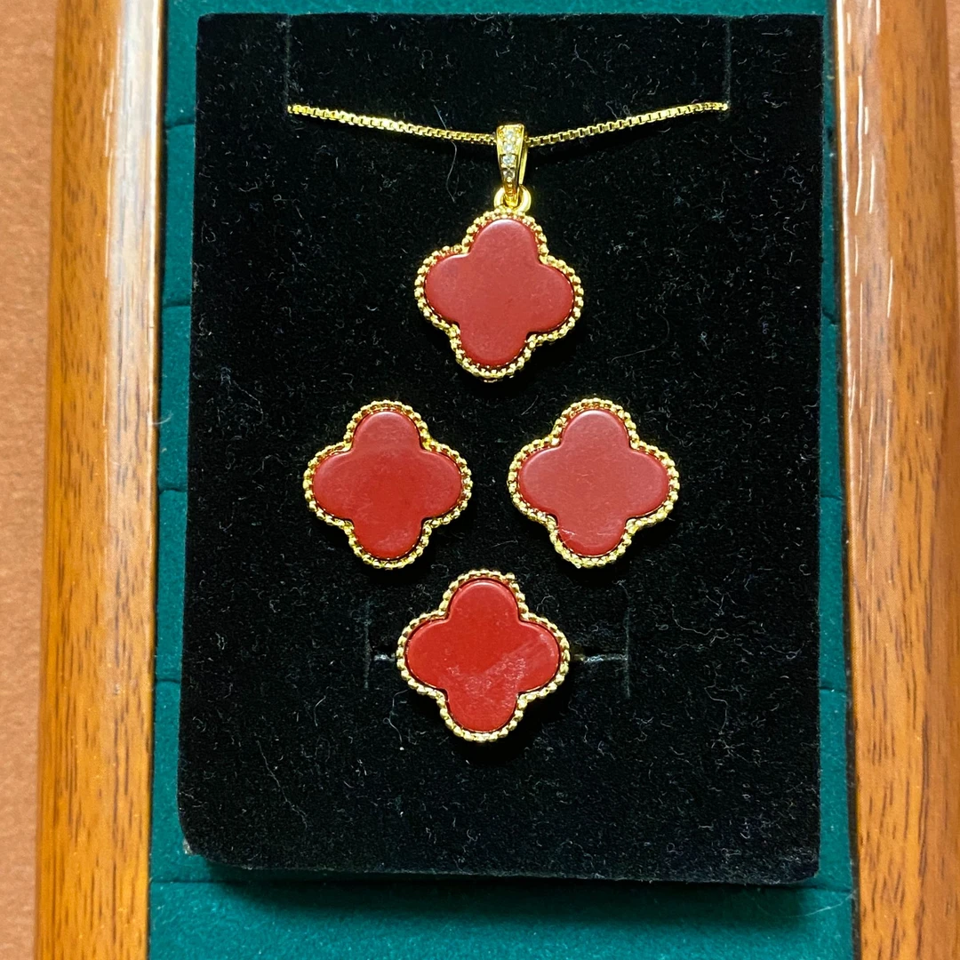 铜项链 A9铜镀金精美三件套民族风藏装性价比四叶草红色饰品链子