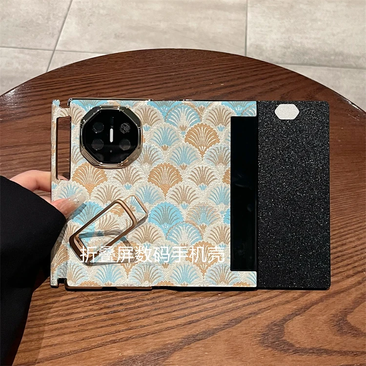 适用华为mateXT手机壳xt三折叠非凡大师扇纹支架全包中轴翻盖皮套