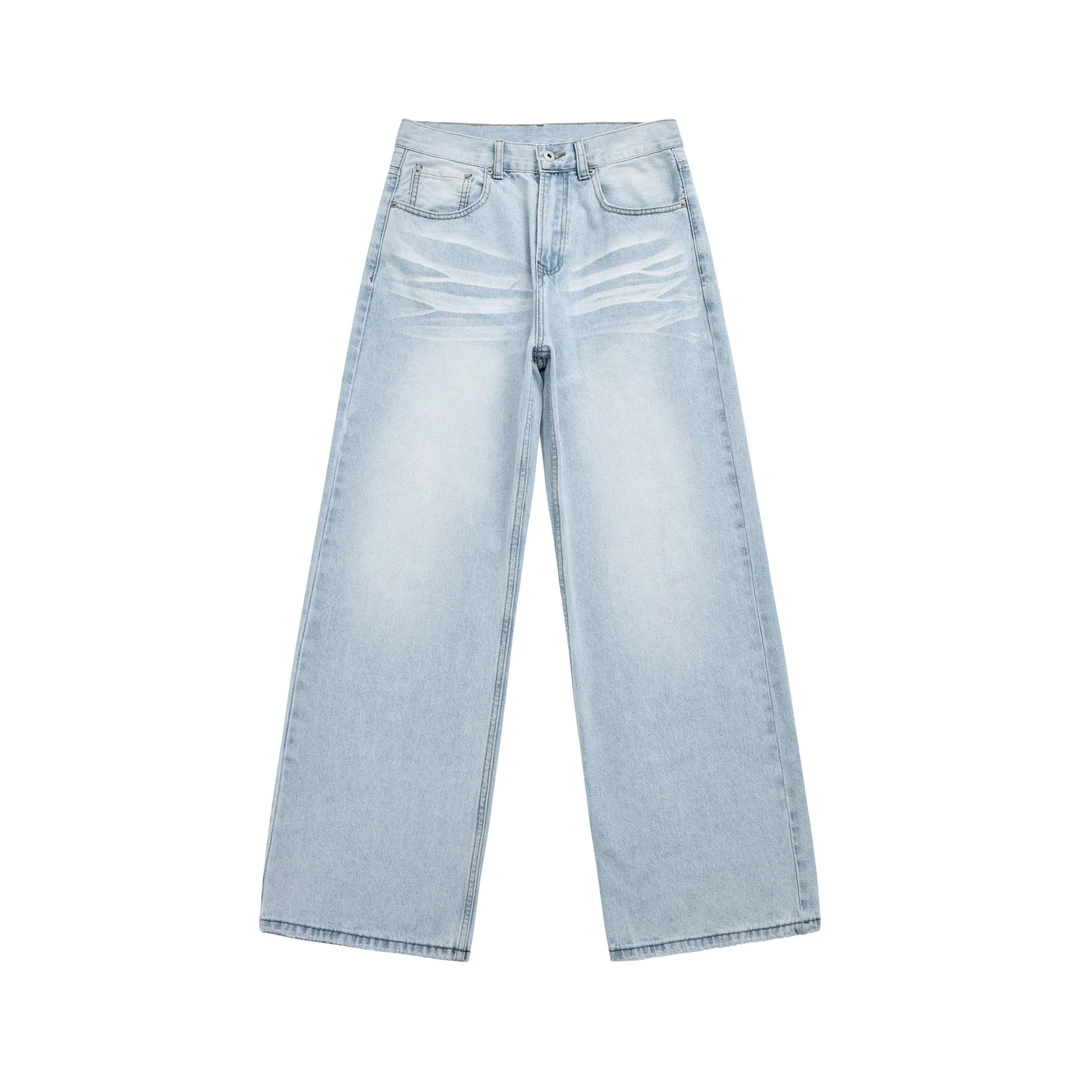 夏季薄款清爽雪雾蓝直筒牛仔裤男生宽松潮流情侣通勤百搭长裤子男