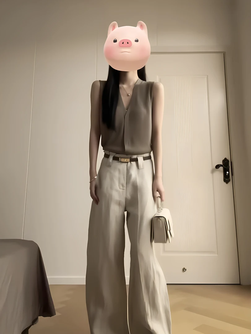 巨好看的夏装一整套气质V领无袖背心宽松阔腿裤2025超火两件套装