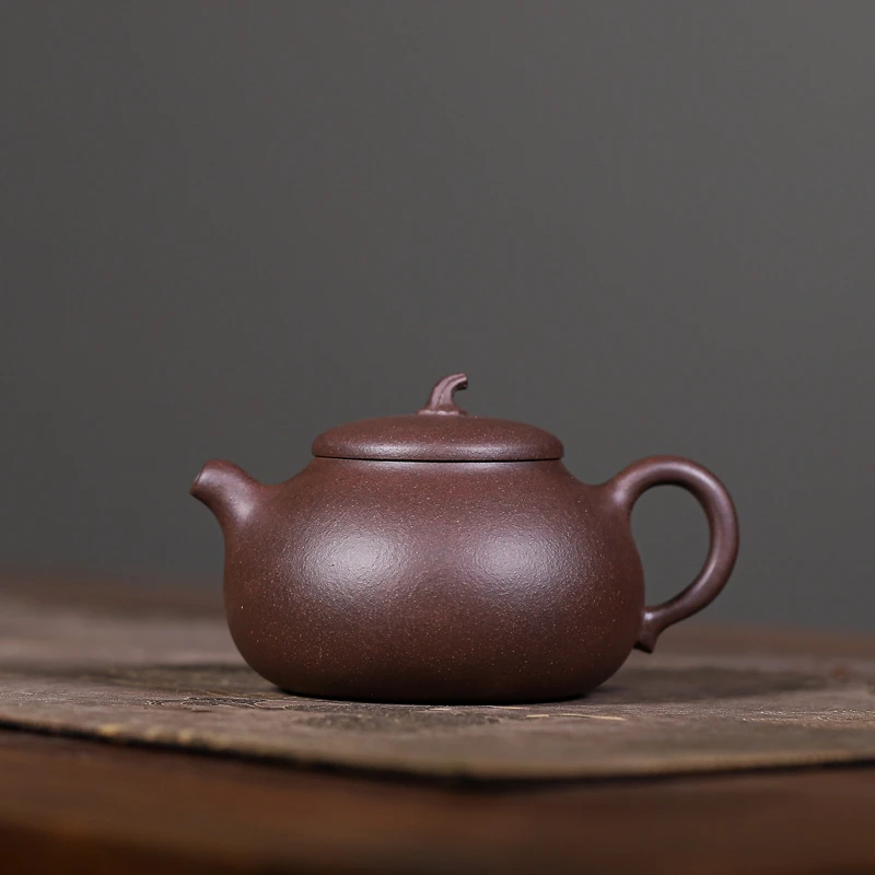 新手入门宜兴紫砂一厂原矿老紫泥茄瓜壶200毫升纯手工精美手制