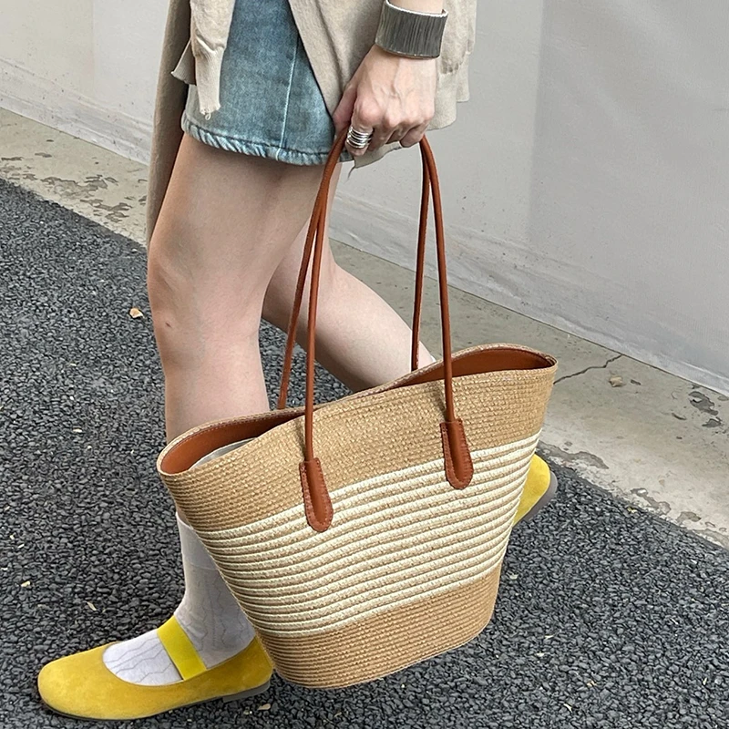 【赞妈甄选】编织牛皮包大容量通勤百搭度假风沙滩包ZM1081N