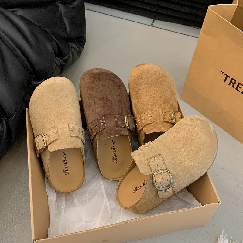 琥珀流光5cm勃肯鞋女2025年秋季新款百搭半拖懒人外穿包头拖鞋子