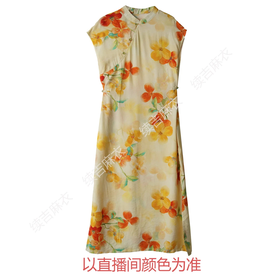 夏-续吉麻衣25-924【亭亭玉立】气质印花国风复古改良旗袍