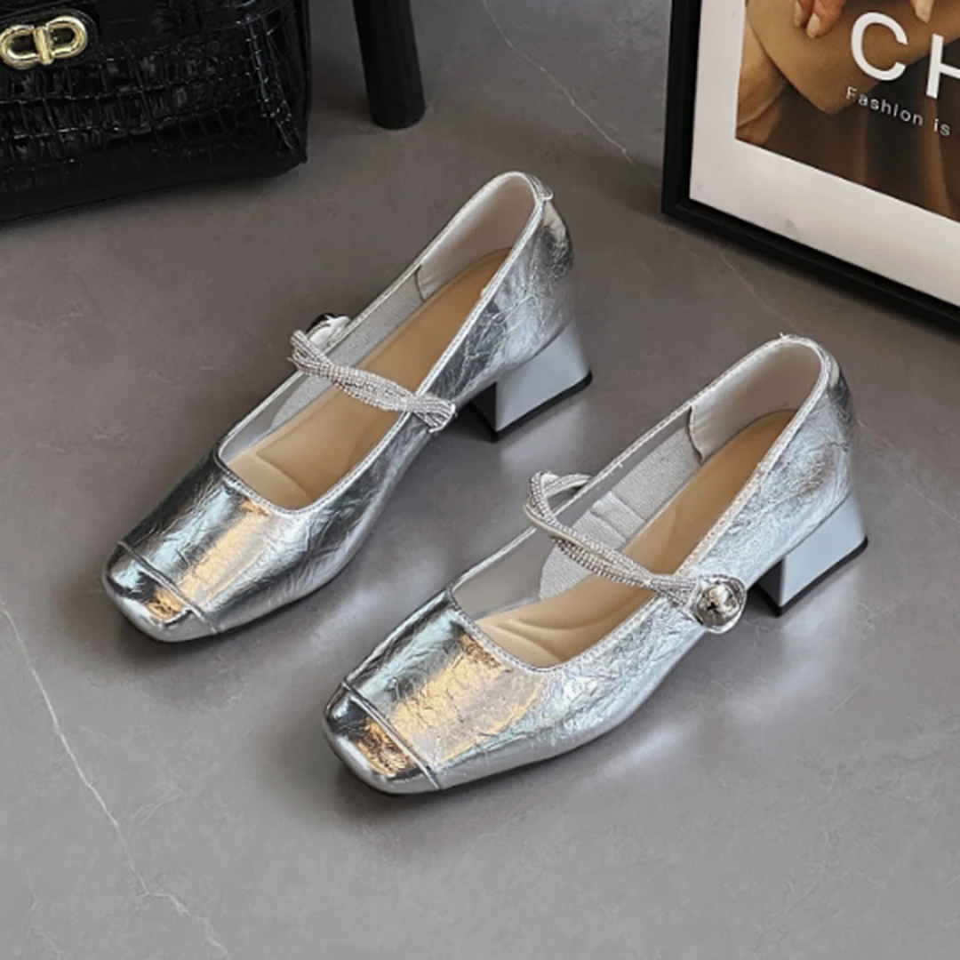 魔术贴银色玛丽珍鞋女2025新款配裙子法式浅口软底软面不累脚单鞋