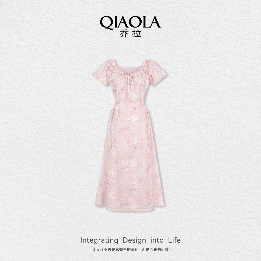 QIAOLA/乔拉【逐梦精灵】夏新款碎花梭织A字修身百搭显瘦连衣裙预售