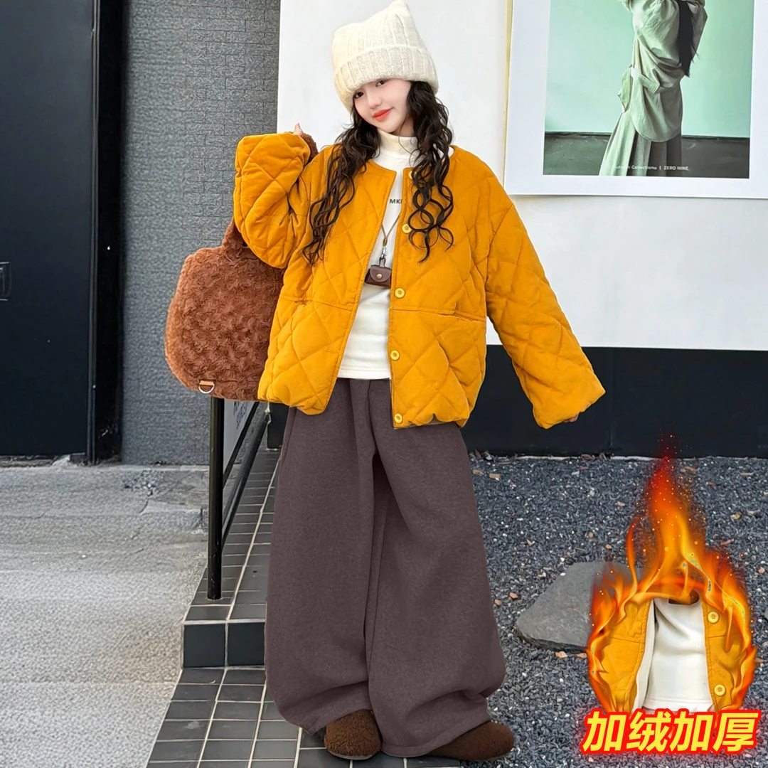 女童2025新款儿童秋冬季韩版时尚夹棉南瓜服百搭款加绒宽松裤套装