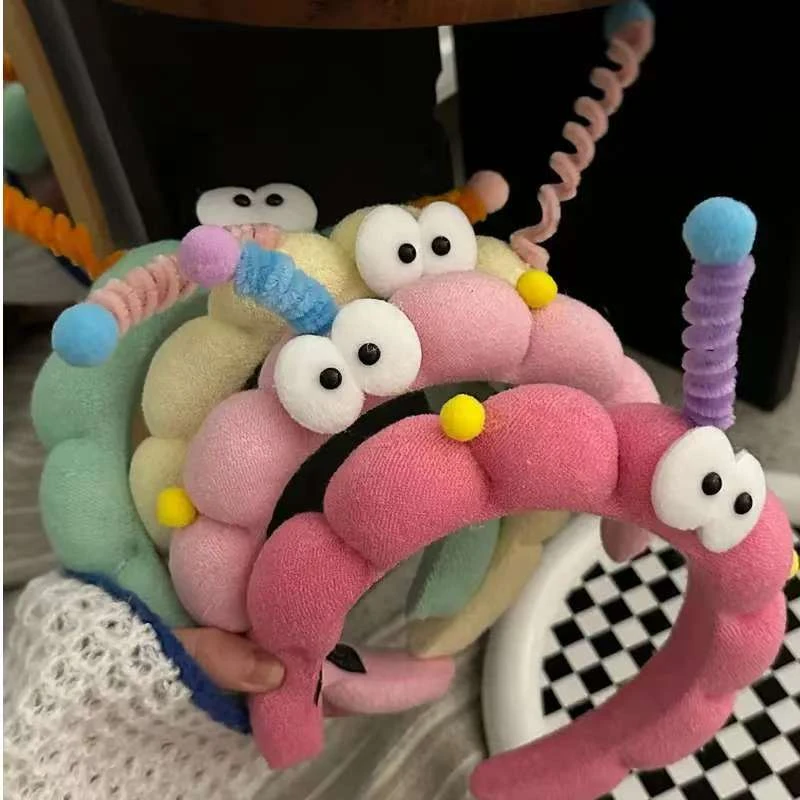 少女可爱大眼仔毛绒发箍女搞怪扭扭棒发卡洗脸网红头箍发饰化妆