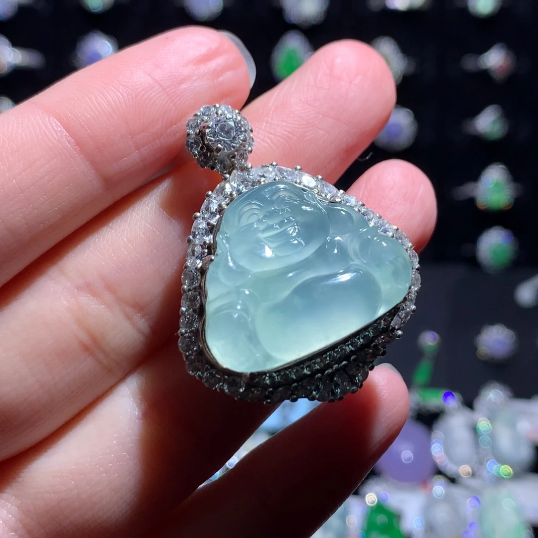 翡翠颈饰银S925镶嵌天然翡翠