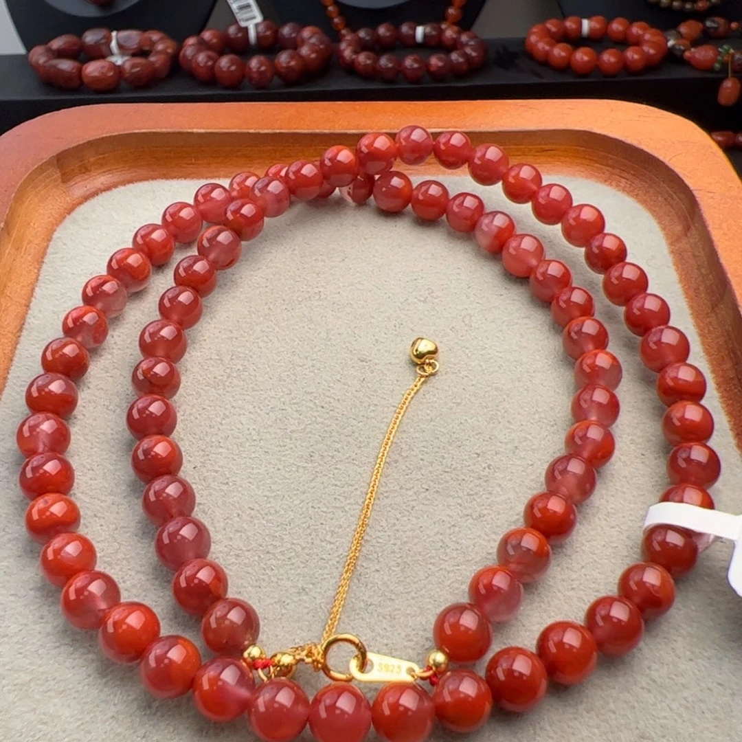 南红玛瑙银S925镶嵌（玫瑰俏色项链6+）