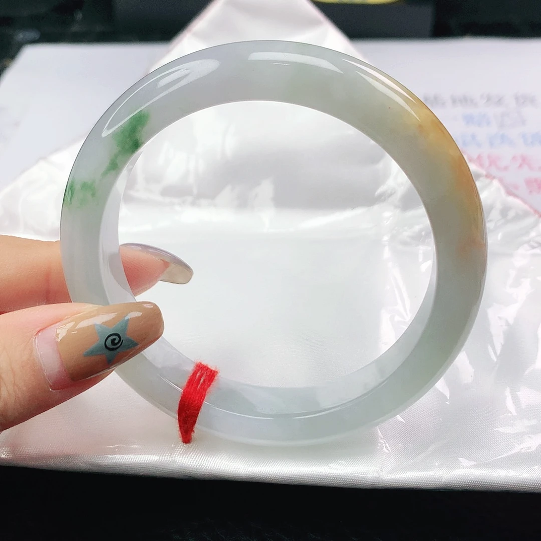 翡翠未镶嵌手镯翡翠59.0飘黄翡飘绿花正圈