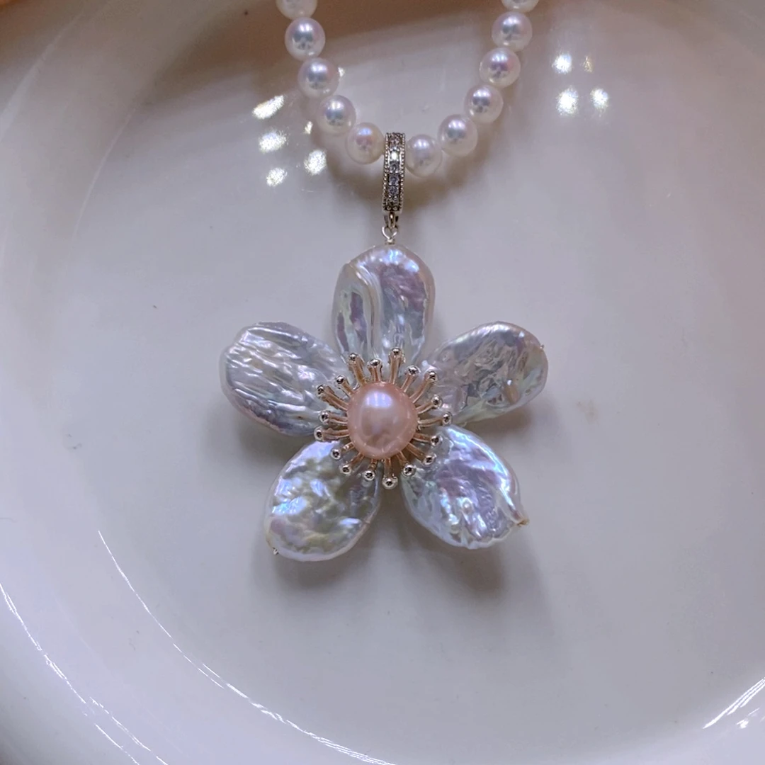 颈饰银S925镶嵌淡水珍珠