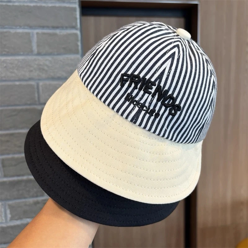 儿童帽子春秋薄款男女童户外遮阳帽条纹字母大檐鸭舌帽百搭渔夫帽