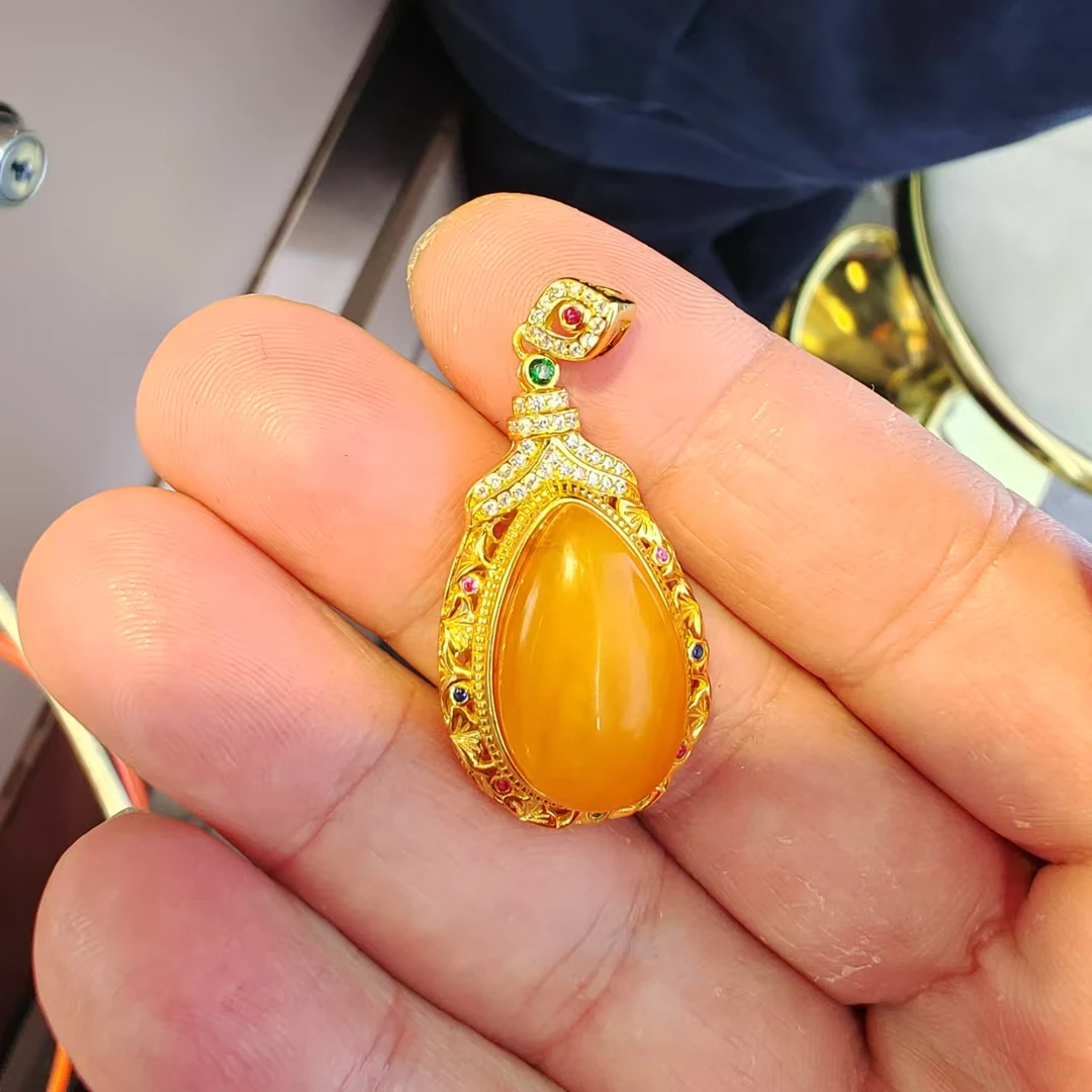 蜜蜡水滴吊坠S925银镶 多样性发一件