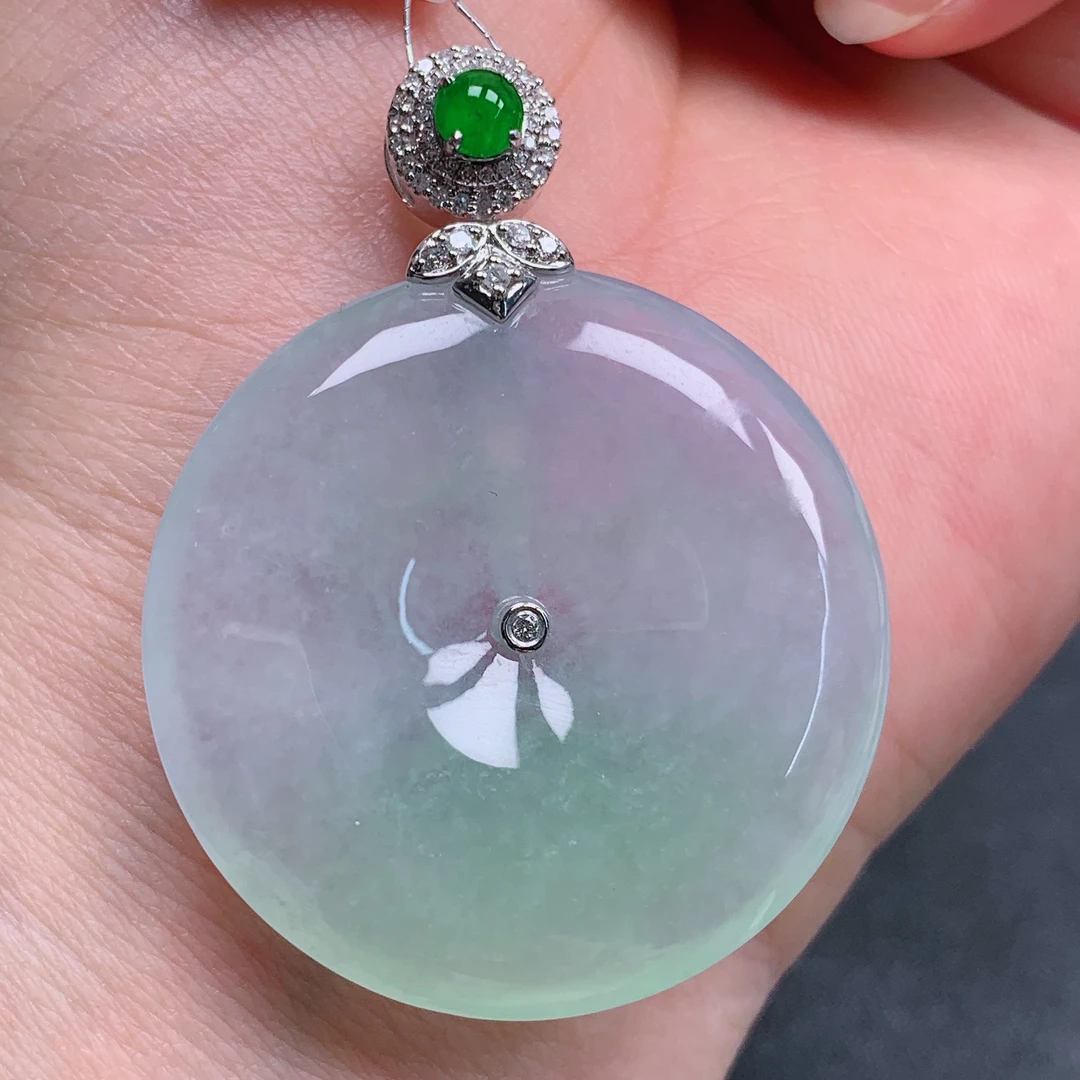 天然缅甸翡翠A货18k冰晴平安扣气质精美尺寸35.7+6.2  284