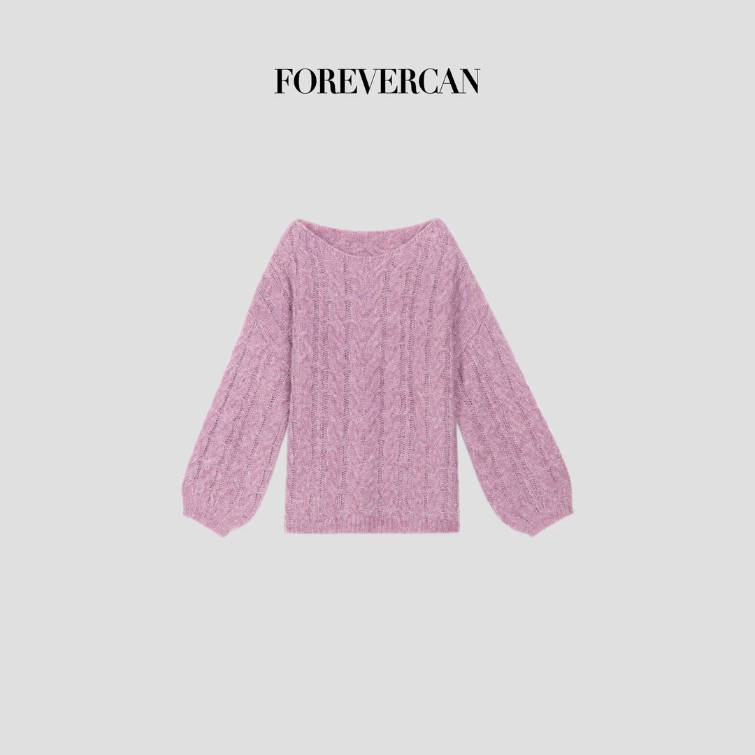 FOREVERCAN“天之骄紫”慵懒风美丽诺羊毛麻花针织毛衣上衣MY4492