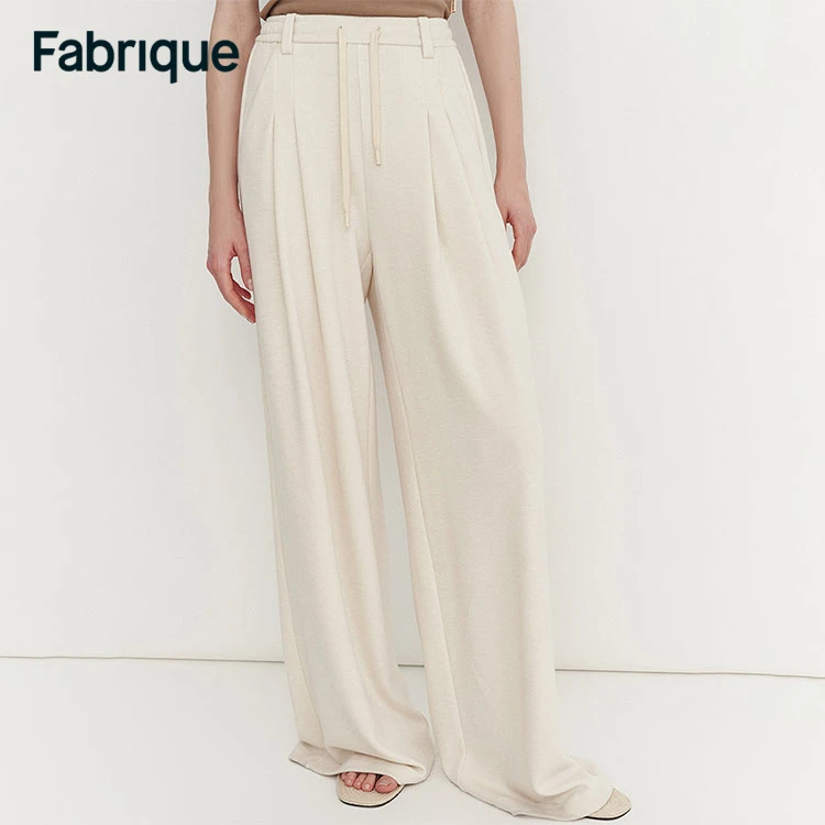 Fabrique Daseasa 春夏新款米白色针织高腰时尚休闲垂感阔腿长裤