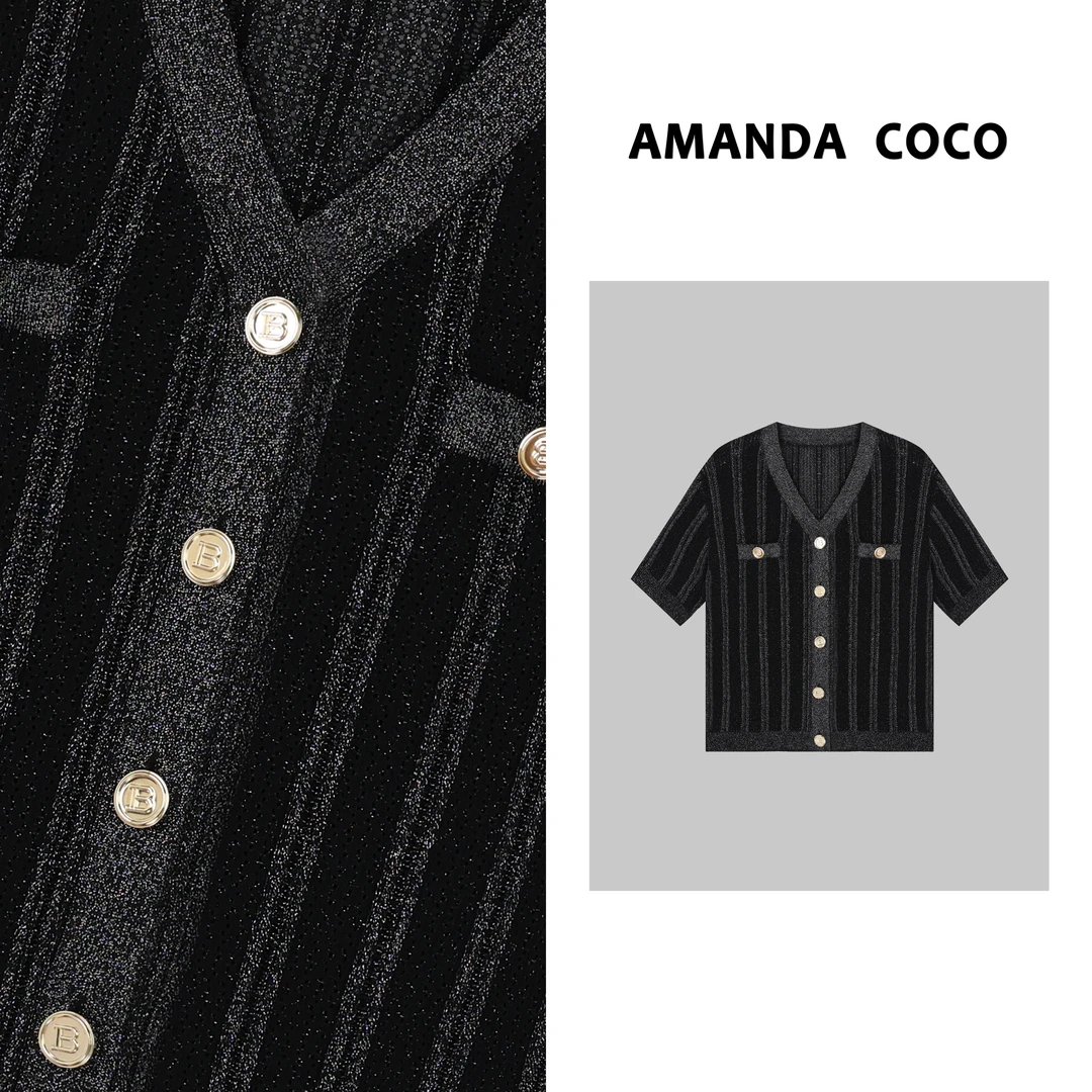 KEY# 浪漫法式～2025春夏高定翻领金属扣气质修身短袖