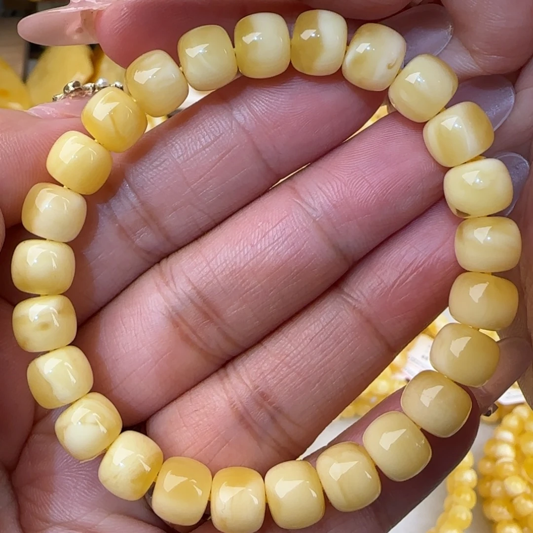蜜蜡未镶嵌手链浓白花老型手串