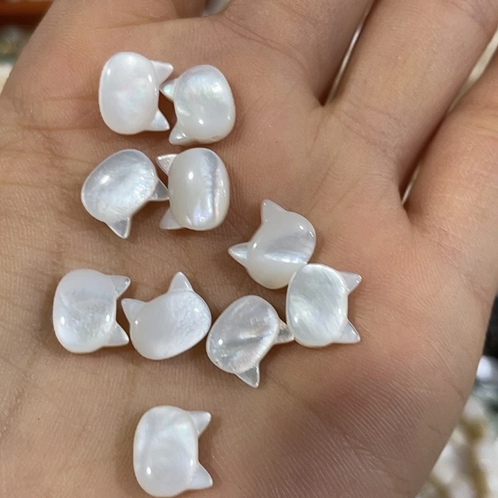 玛瑙/玉髓合金珠宝半成品3个横孔大号白蝶贝猫头