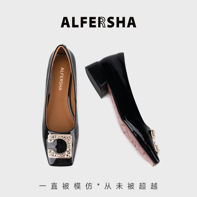 2026春款四季单鞋阿芙莎2619553浅口舒适时尚气质方扣粗跟单鞋D