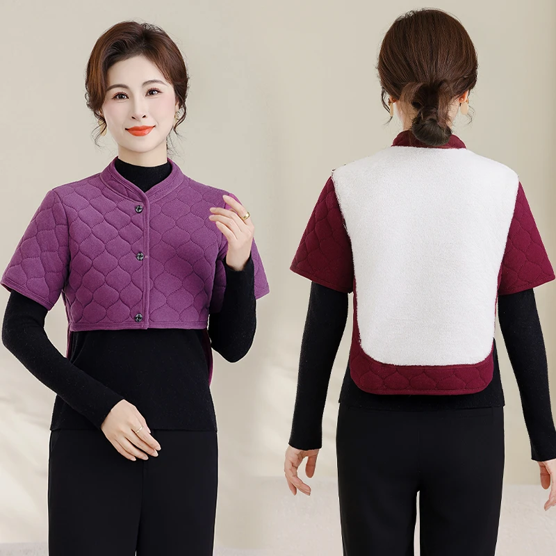 25款加绒加厚女士护肩颈椎保暖中袖背心秋冬防寒护背A38