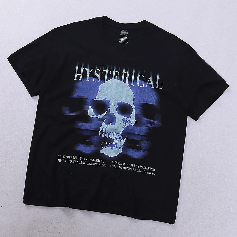 美式复古街头宽松圆领纯棉情侣夏季印花半袖休闲潮流设计百搭体恤