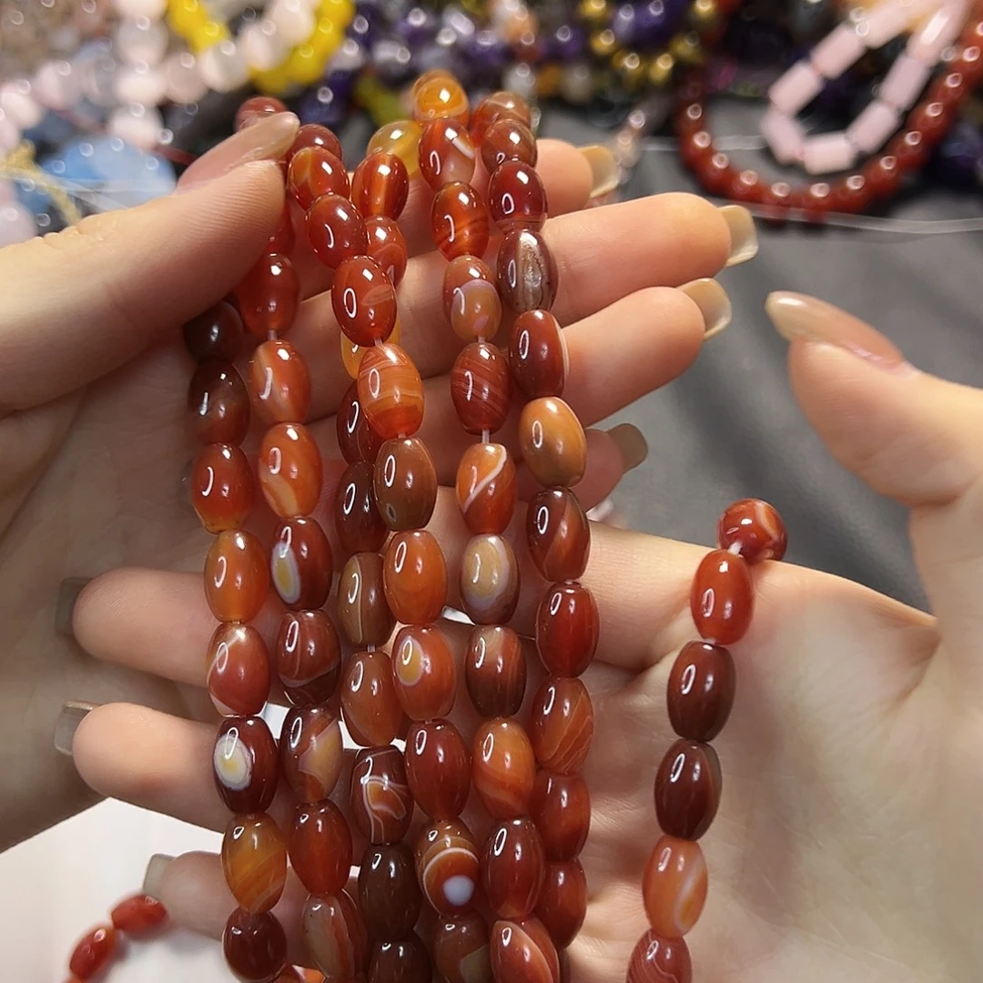 玛瑙/玉髓合金珠宝半成品红玛瑙大米珠一条