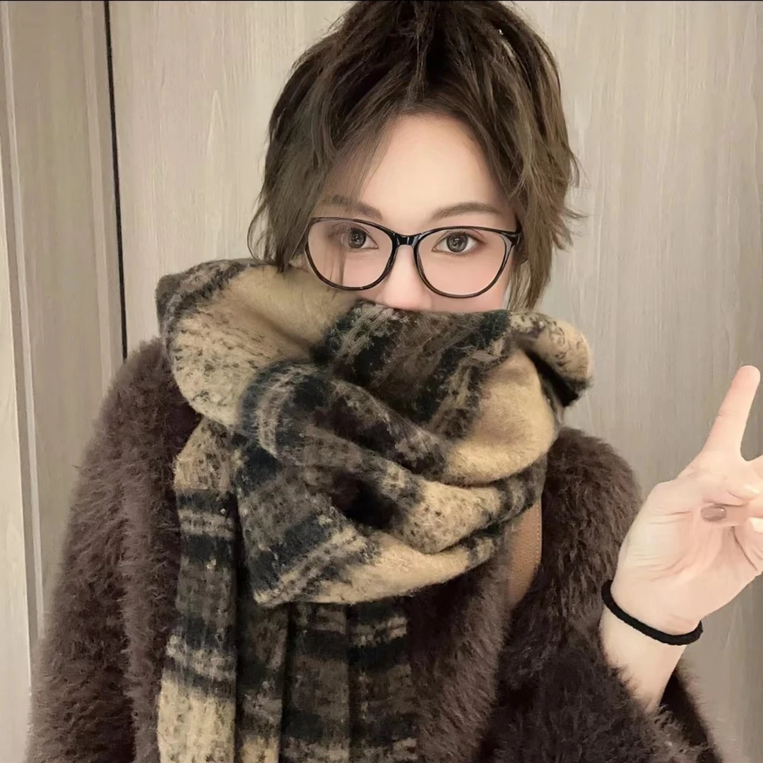 新款秋冬季美拉德围巾氛围感复古围脖保暖披肩高级感百搭格子围巾