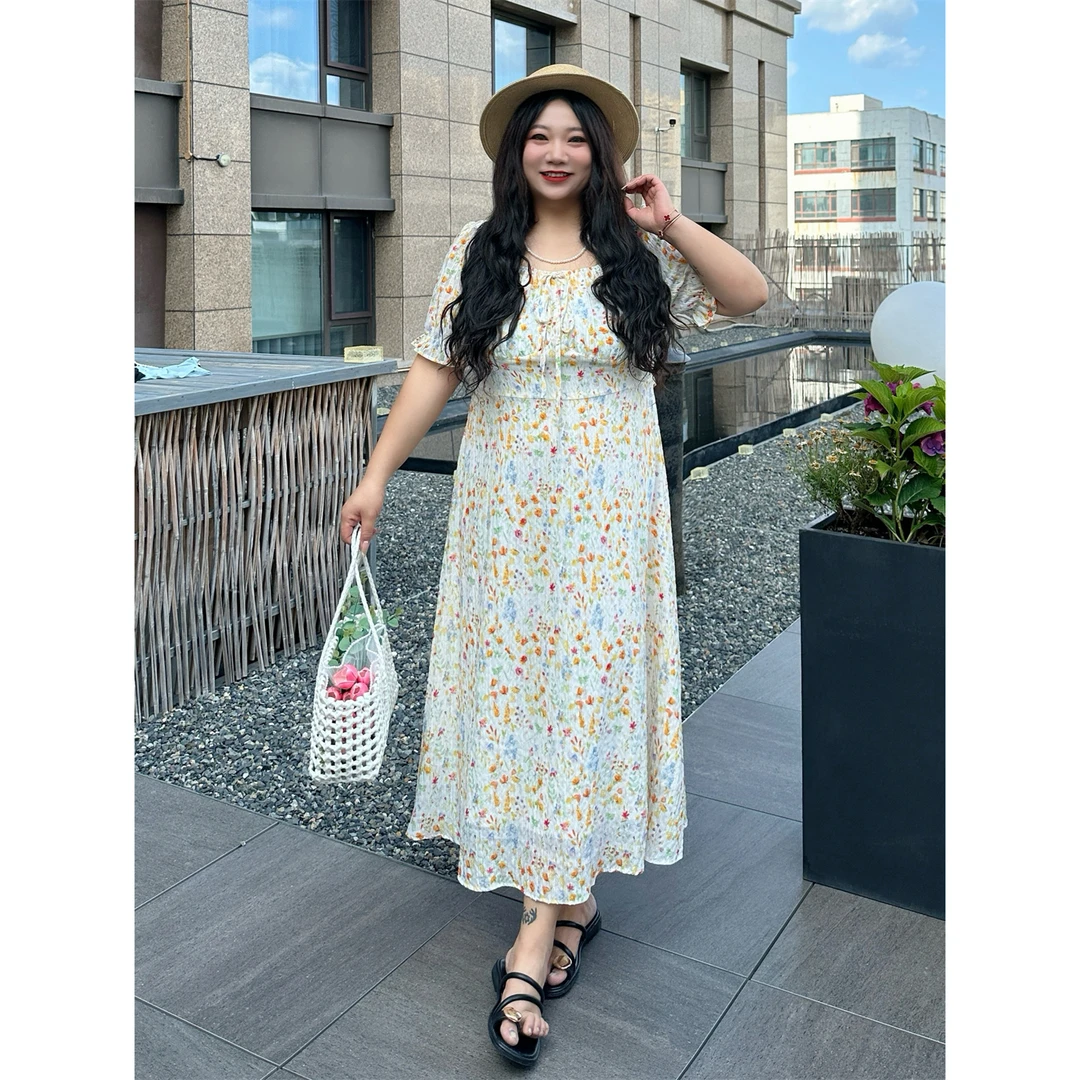 断码捡漏H蜜语报亭 /韩系显瘦碎花连衣裙 15017花契大码200斤胖mm