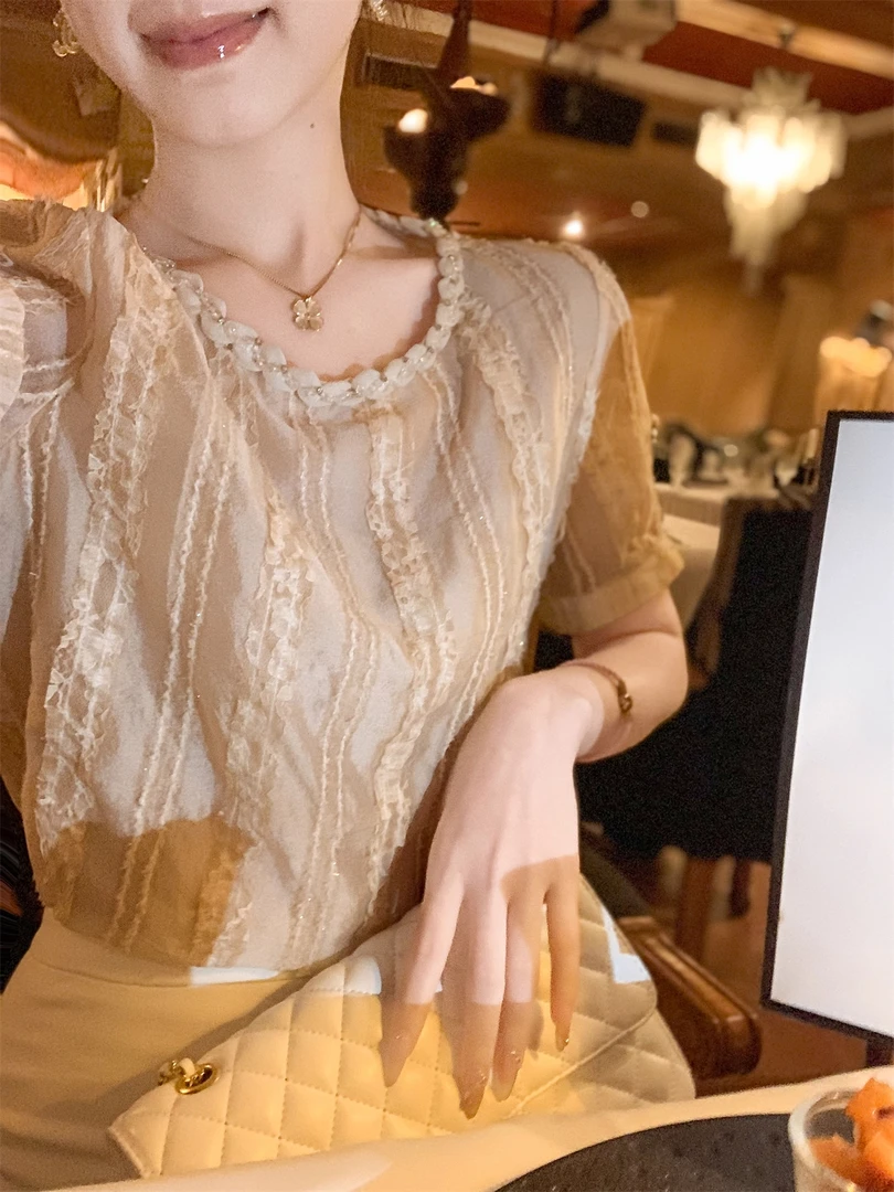 【清清专区】名媛雅致蕾丝花边拼接衬衣女新款气质法式上衣