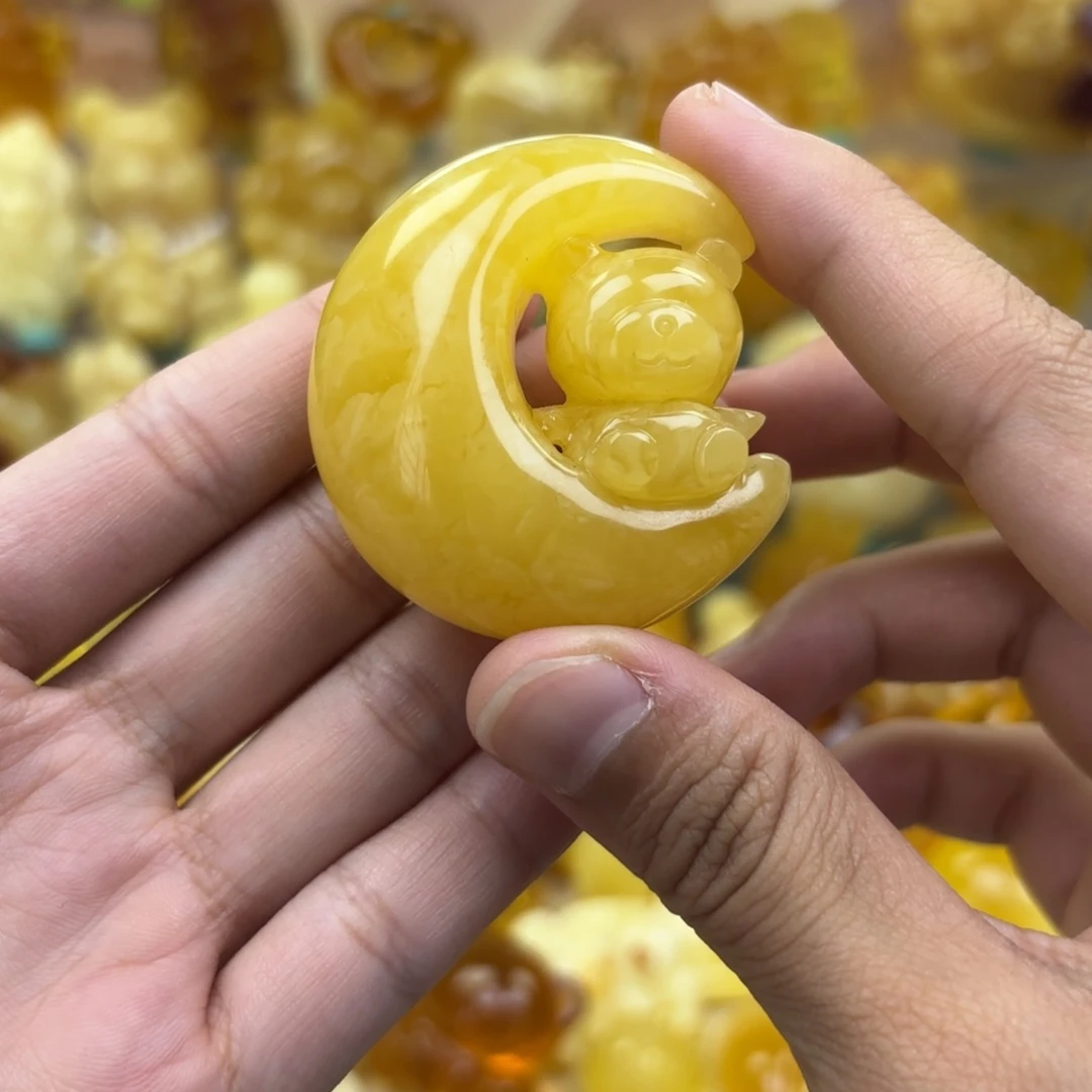 未镶嵌颈饰蜜蜡蜜蜡吊坠打孔不退不换