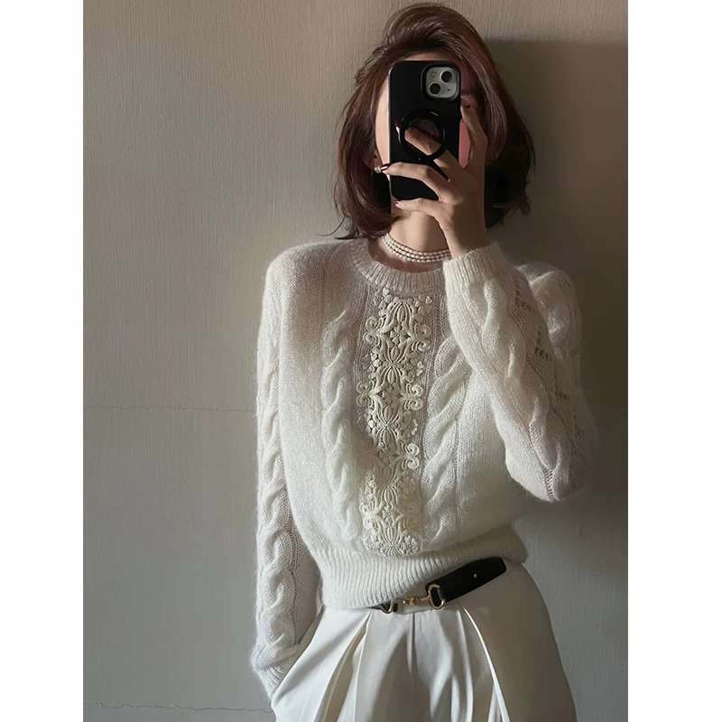 【mimius】P 重工巴洛克浮雕钩花长袖圆领毛衣（不可机洗）WG08094