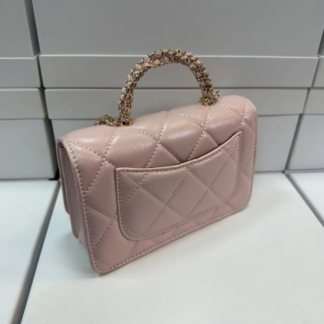 车缝线手提款单根甜美风手提包菱格盒子包小香风