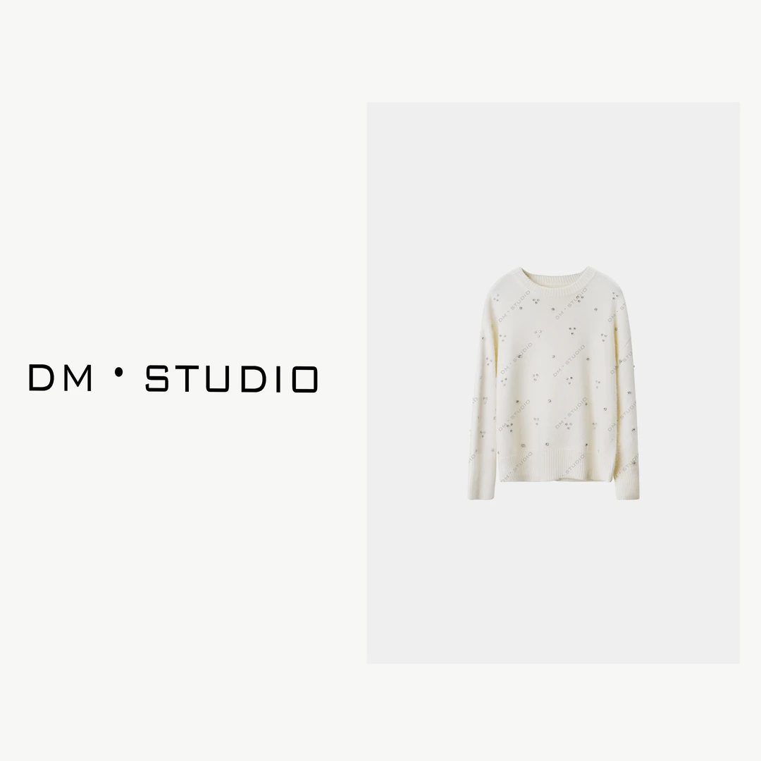 DEDM•STUDIO/小众文艺慵懒感重工钉钻设计圆领套头毛衣（26127）