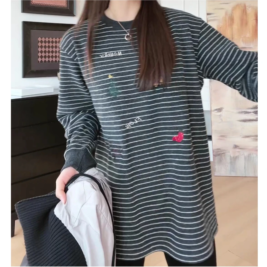 2024冬季新款时尚气质显瘦减龄刺绣加厚加绒中长款卫衣LK2500923