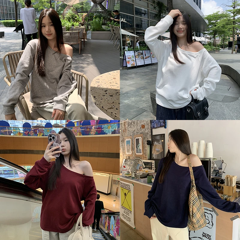 王少女YOKLASS【清清】红色遮肉显瘦宽松斜领卫衣时尚上衣R25117S43