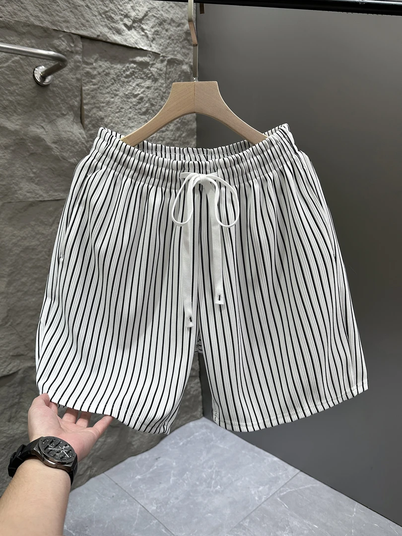 夏季新款条纹短裤男薄款美式高街休闲潮牌宽松男士休闲裤五分裤潮